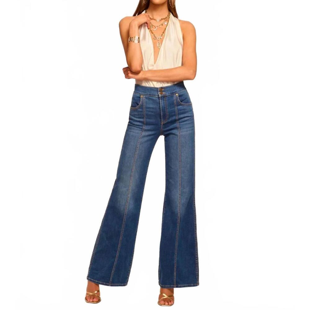 NEW RAMY BROOK tina high-rise wide-leg jeans in medium wash